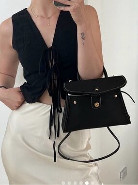 GB David Black Top-Handle Leather Satchel /Crossbody bag